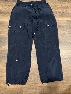 cinq a sept Navy Cargo Joggers with Snap Flaps
